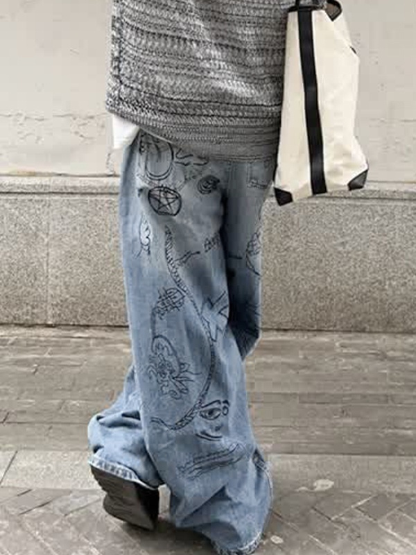 Men's Fun Hand-Painted Print Jeans-2