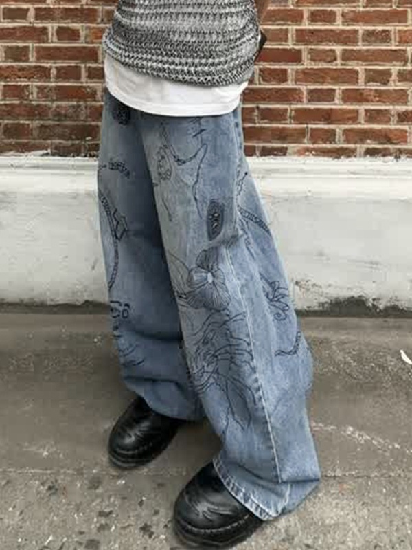 Men's Fun Hand-Painted Print Jeans-1