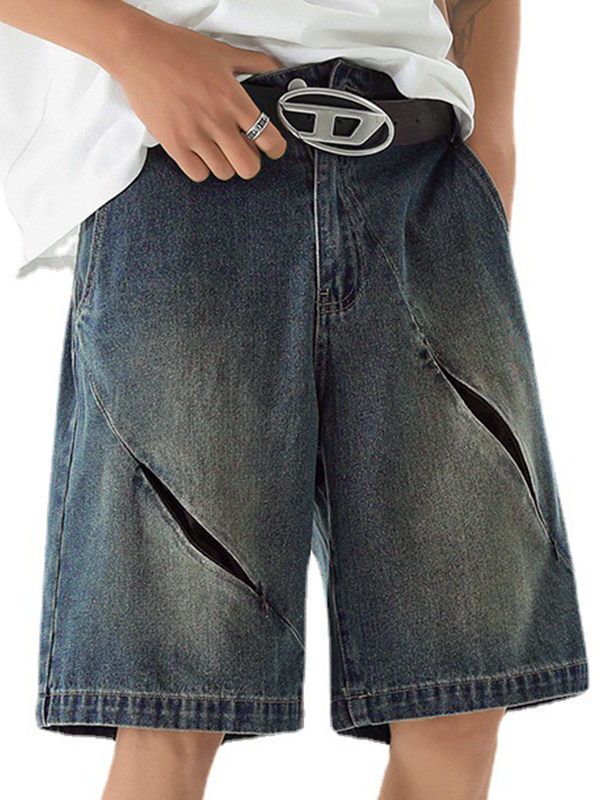 Men's Slash Zipper Straight Short-4