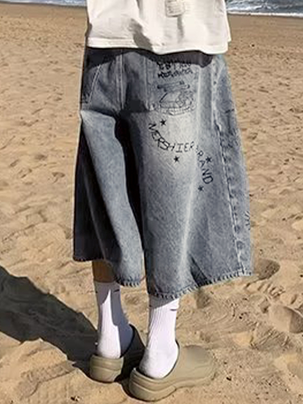 Men's Vintage Graffiti Print Shorts-1