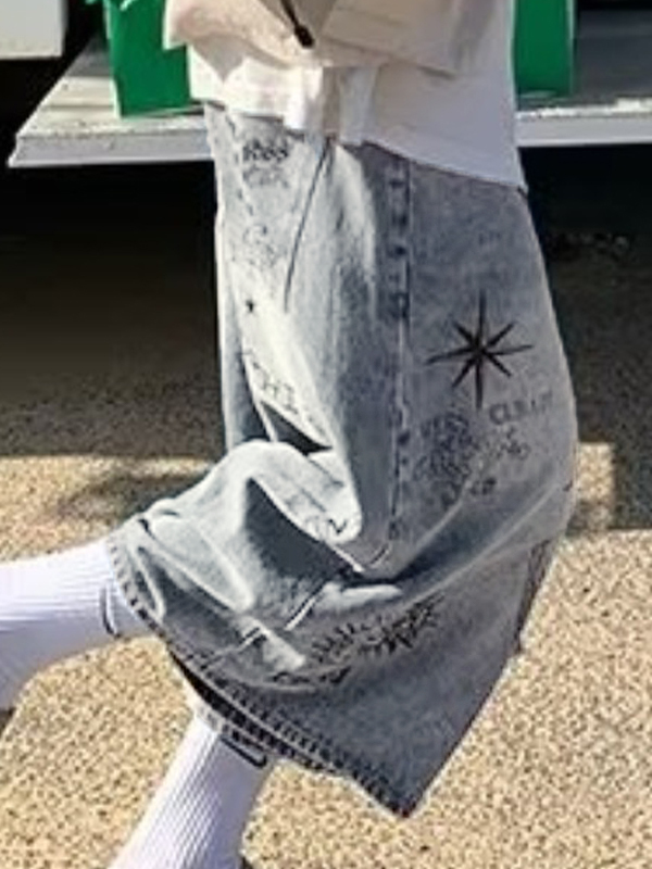 Men's Vintage Graffiti Print Shorts-2
