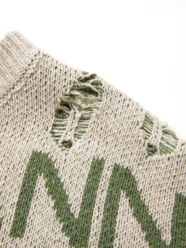 Men's Letter Print Ripped Design Sweater-5