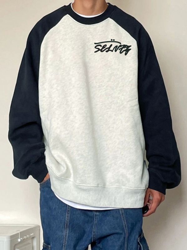 Men's Letter Print Raglan Loose Sweatshirt-2