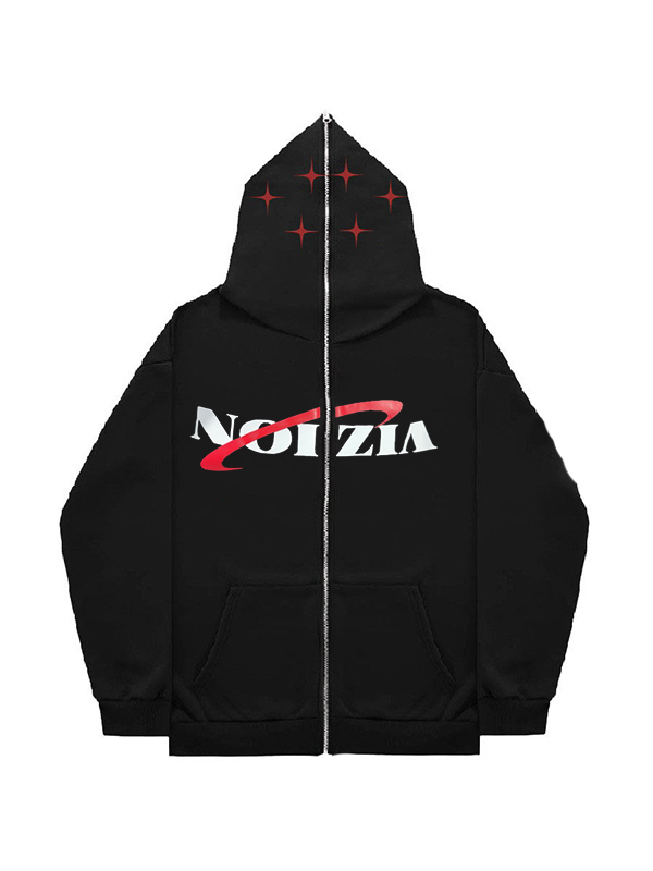 Men's Street Print Zip Up Oversized Hoodie-1