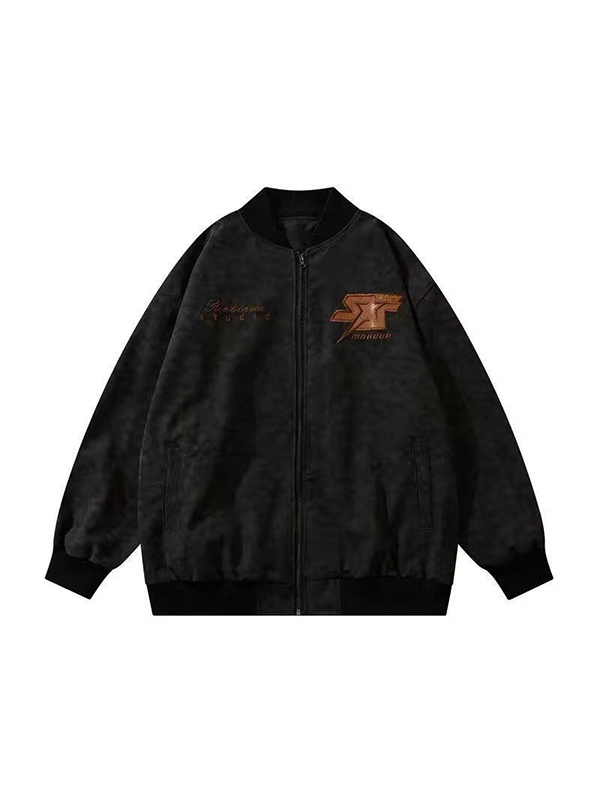 Men's Hip Pop Suede Embroidery Jacket-3