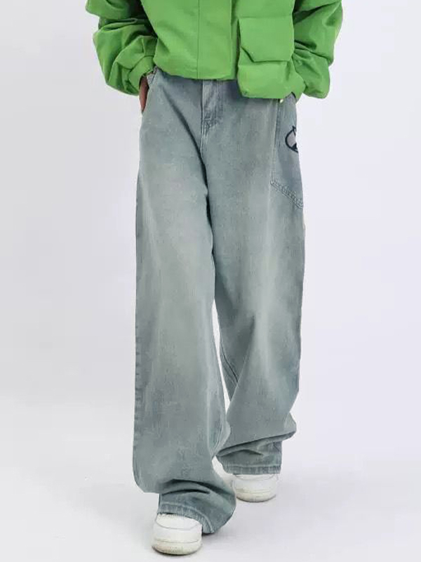 Men's Washed Print Baggy Loose Jeans-3