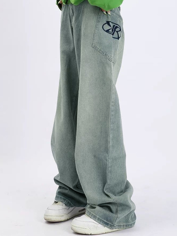 Men's Washed Print Baggy Loose Jeans-2