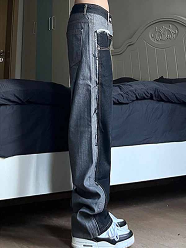 Men's Casual Splice Distressed  Loose Jeans-3