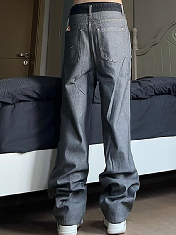 Men's Casual Splice Distressed  Loose Jeans-1