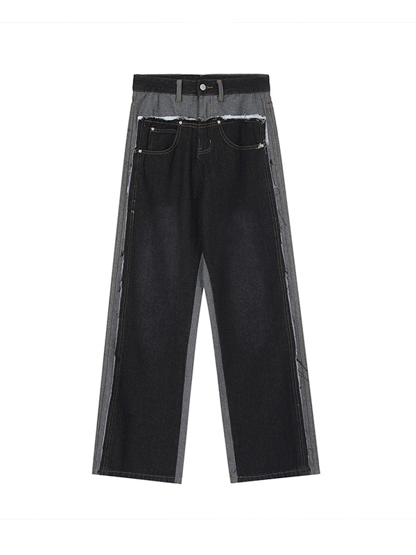 Men's Casual Splice Distressed  Loose Jeans-4