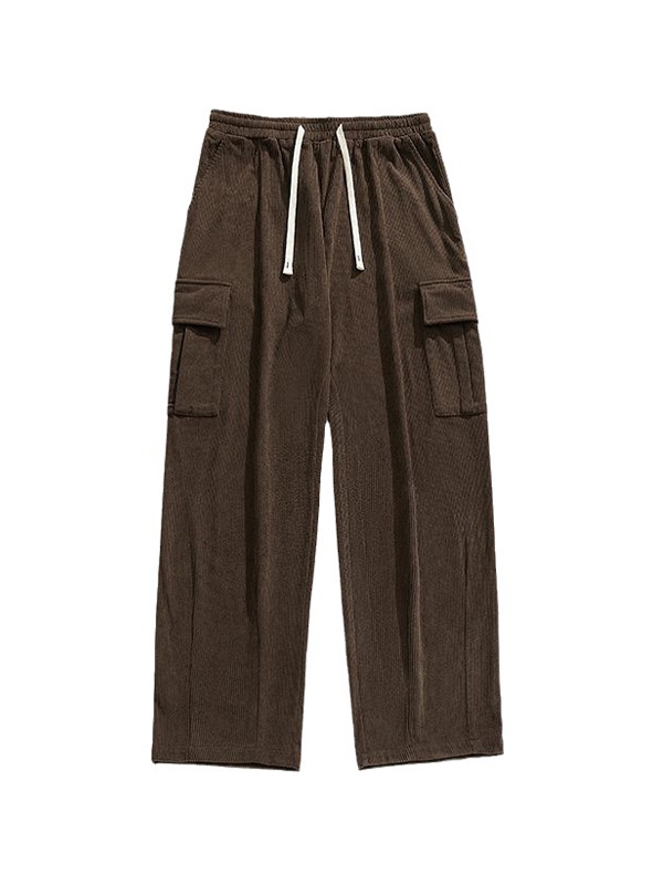 Men's Corduroy Flap Pocket Lace Up Cargo Pants-5