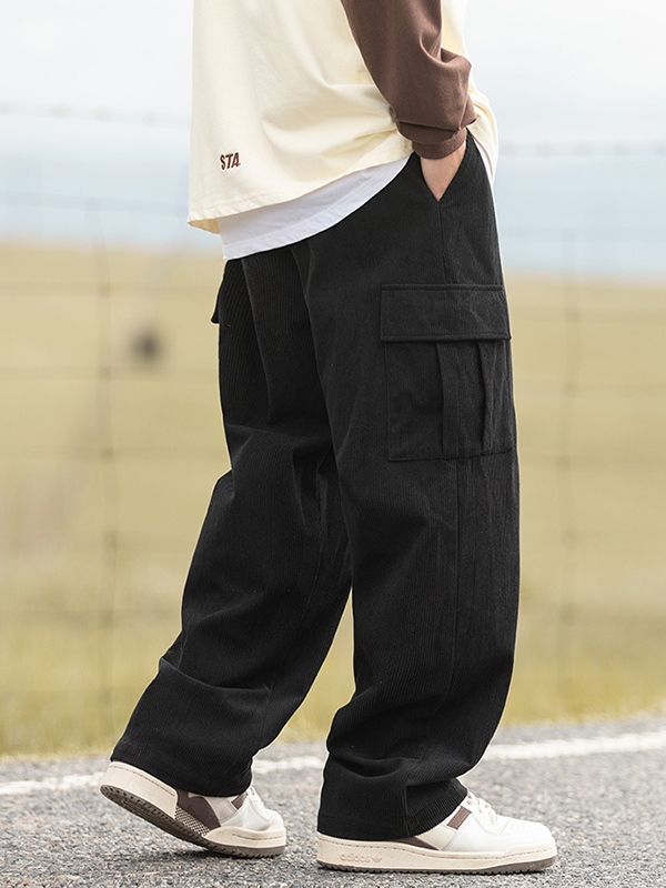 Men's Corduroy Flap Pocket Lace Up Cargo Pants-1