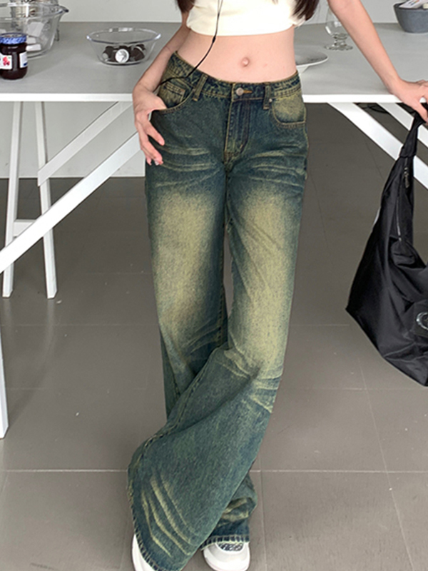 Distressed Washed Low Waist Lengthen Boyfriend Jeans-1