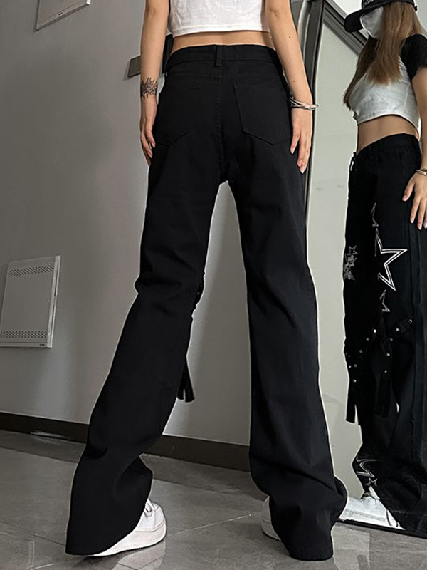 Star Print High Waist Flared Boyfriend Jeans-3
