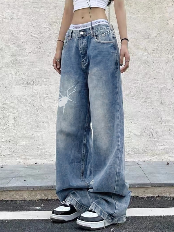 Street Spider Print Boyfriend Jeans-1