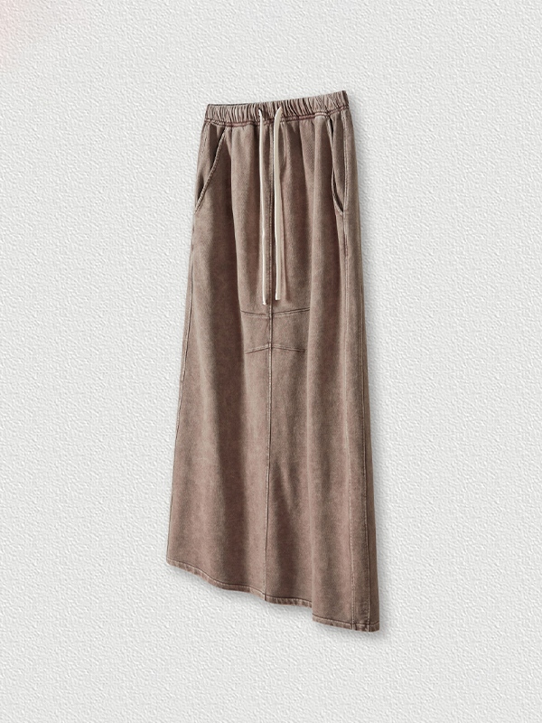 Washed Back Slit Baggy Maxi Skirt-3