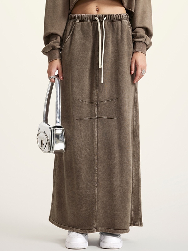 Washed Back Slit Baggy Maxi Skirt-1