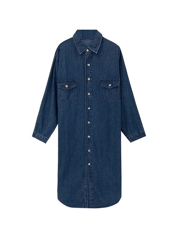 Denim Dual Pocket Shirt Maxi Dress-3