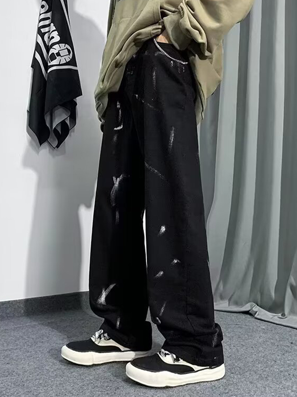 Men's Graffiti Print Loose Jeans-3