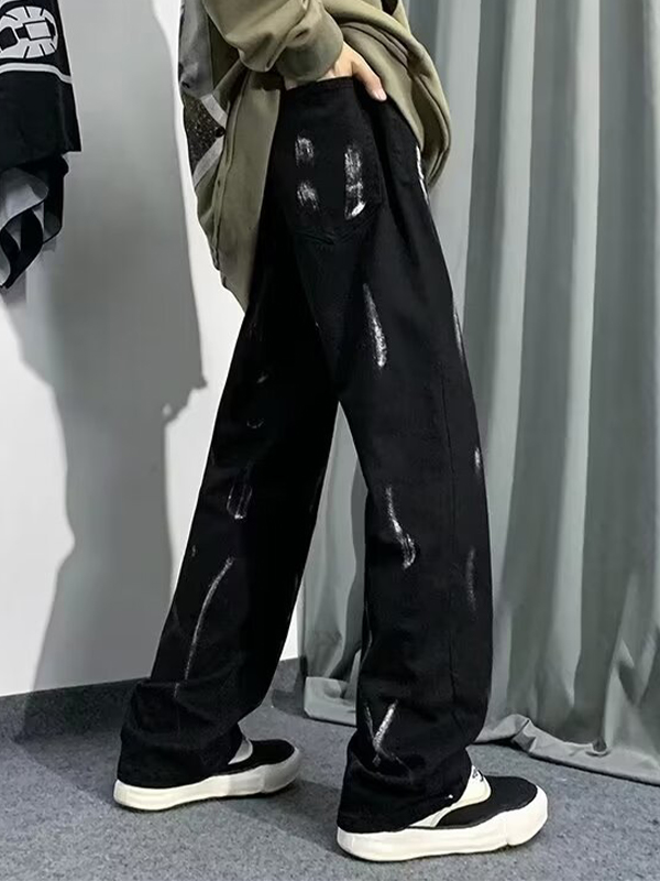 Men's Graffiti Print Loose Jeans-2
