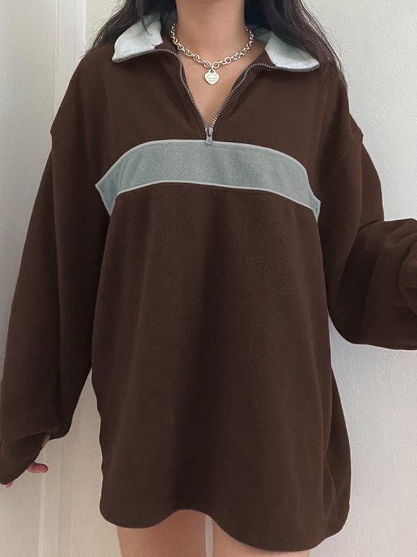 Fleece Patchwork Half Zip Sweatshirt-2