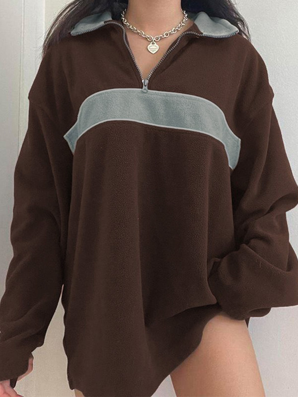 Fleece Patchwork Half Zip Sweatshirt-1