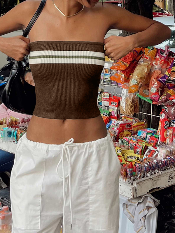Knit Striped Bandeau Crop Top-1