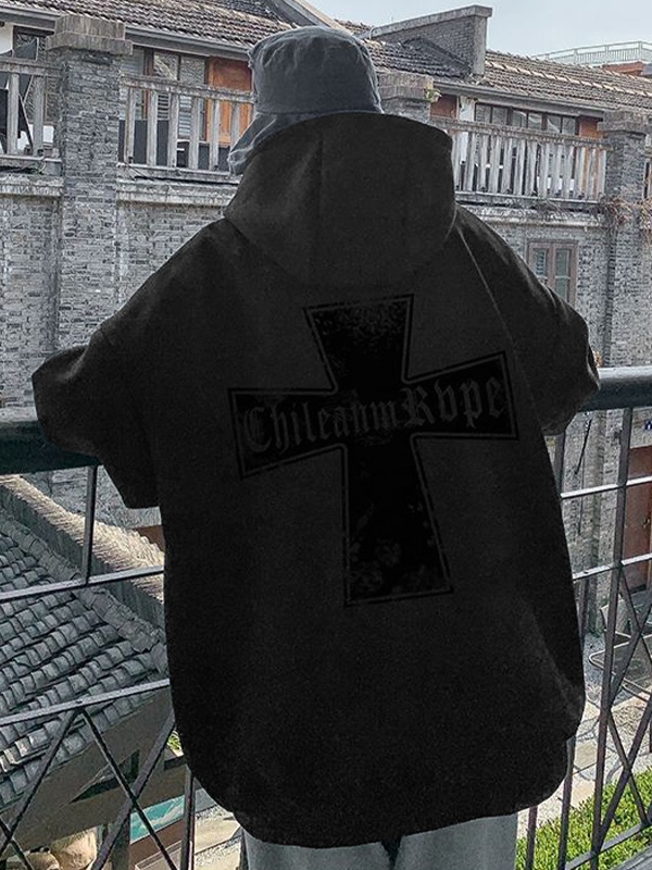 Men's Suede Cross Print Oversized Hoodie-1