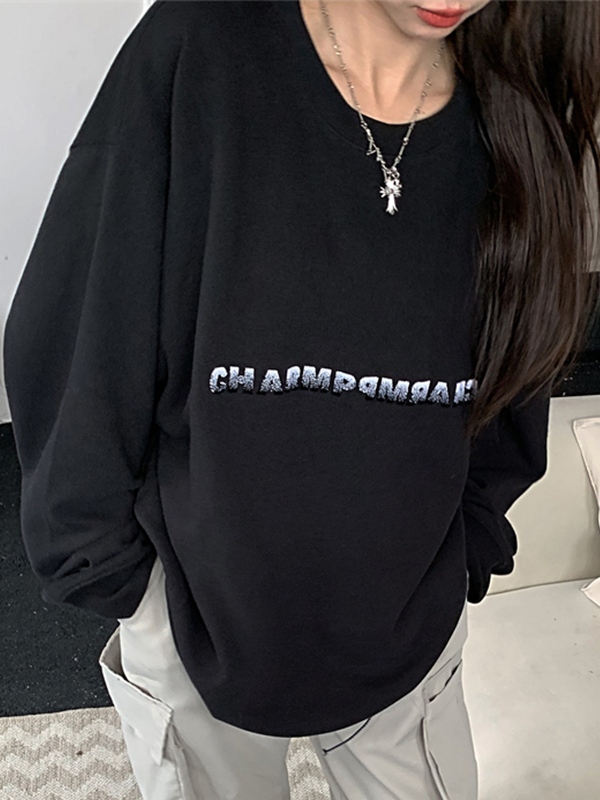 Simple Letter Print Loose Sweatshirt-2