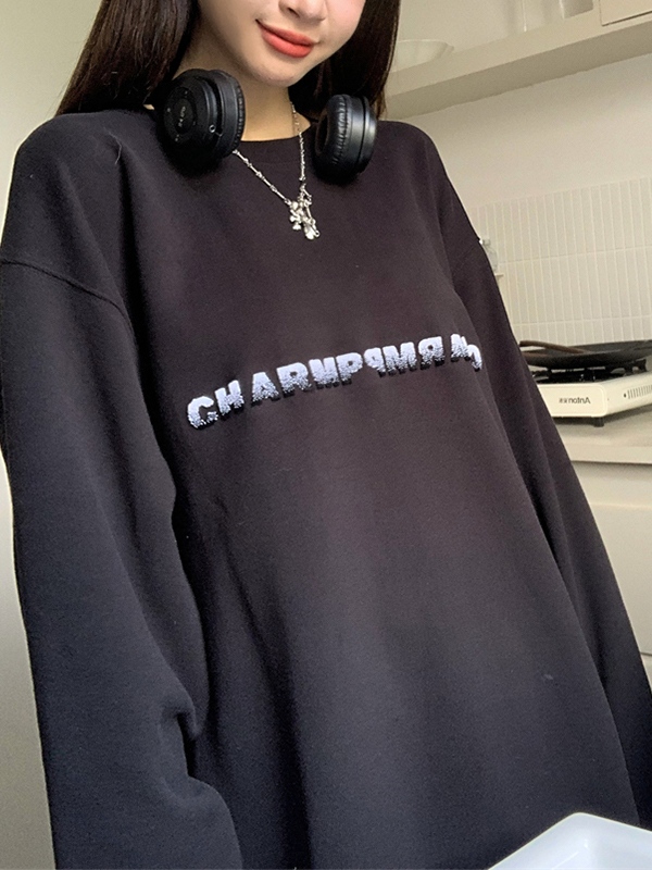 Simple Letter Print Loose Sweatshirt-1