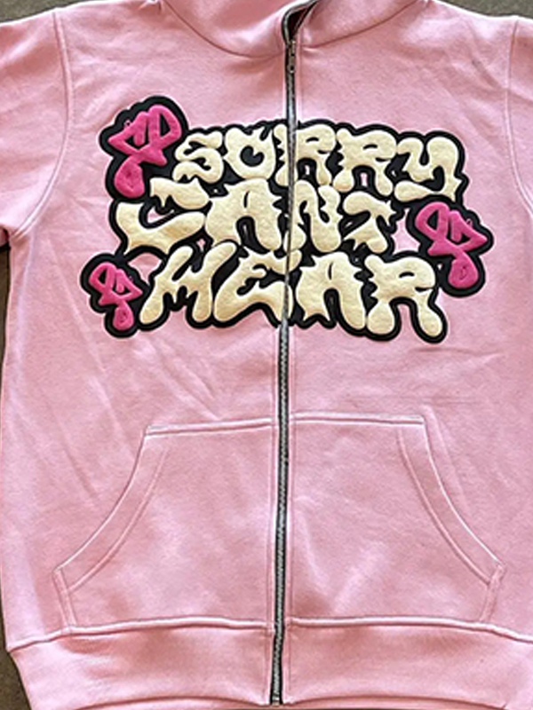 Contrast Color Letter Print Full Zip Oversized Hoodie-1