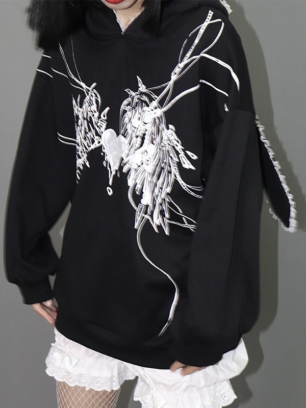Anime Print Rabbit Ear Styling Oversized Hoodie-1