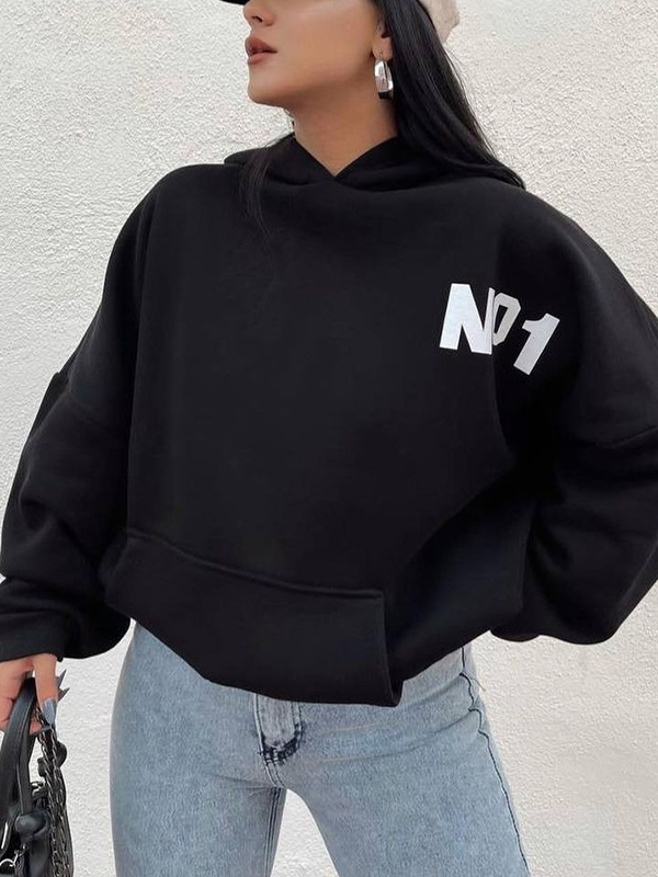 Letter Print Short Oversized Hoodie-1