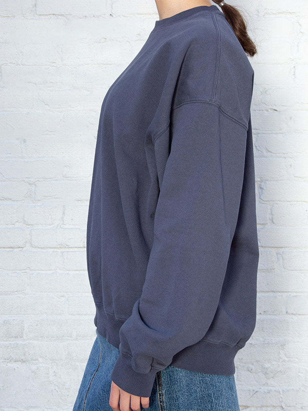 Solid Crew Neck Pullover Sweatshirt-2