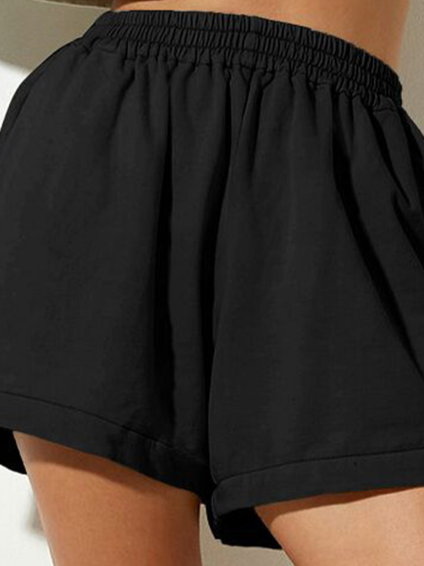 Solid Elastic Waist High Rise Shorts-1