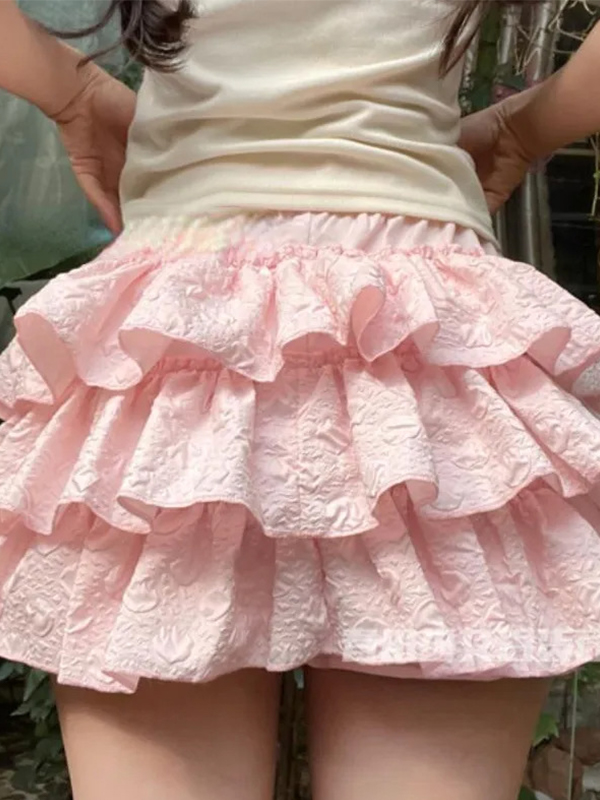 Solid Textured Tiered Shorts-1