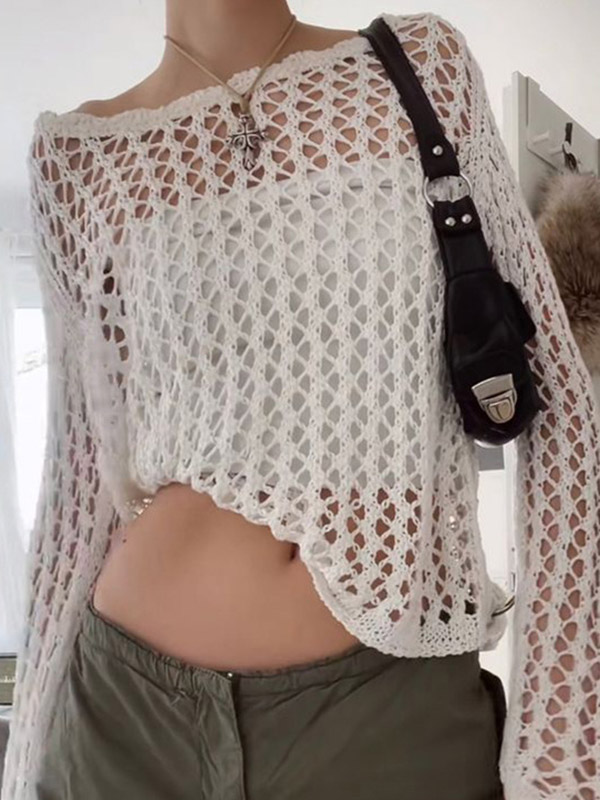 Hollow Out Crochet Long Sleeve Knit Top-4