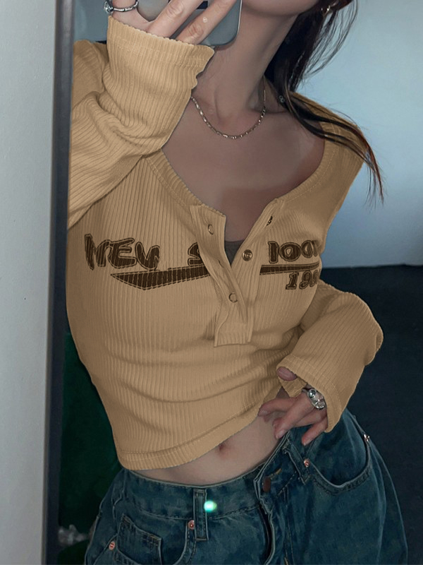 Y2K Long Sleeve Ribbed Knit Crop Top-2