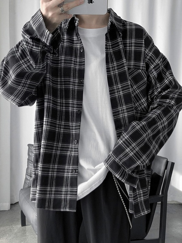 Men's Long Sleeve Checkered Button Shirt-1