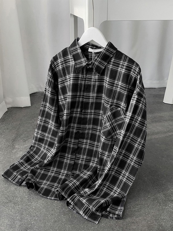 Men's Long Sleeve Checkered Button Shirt-4