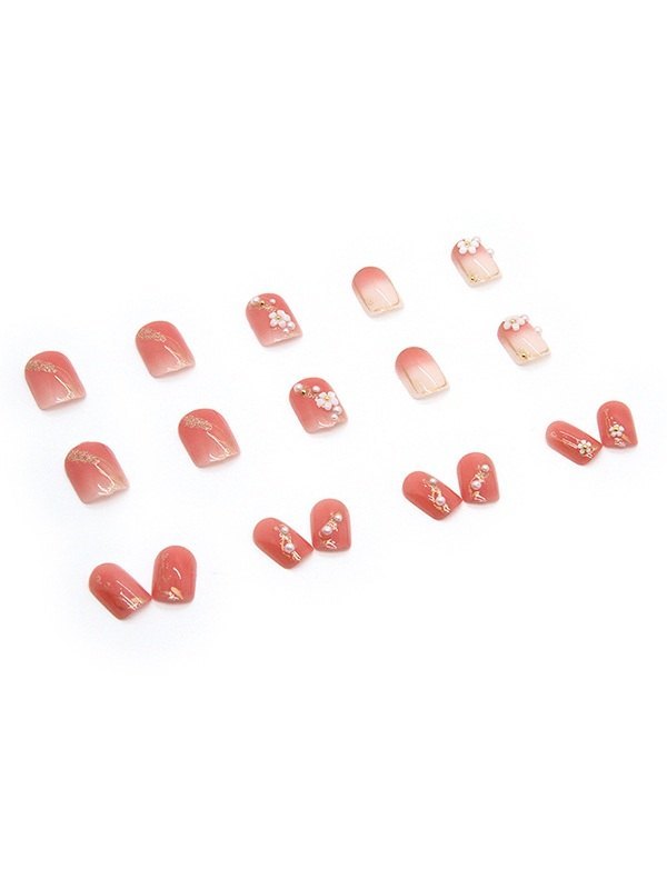 24pcs Faux Pearl Floral Press On Nails-2