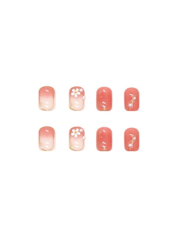 24pcs Faux Pearl Floral Press On Nails-3