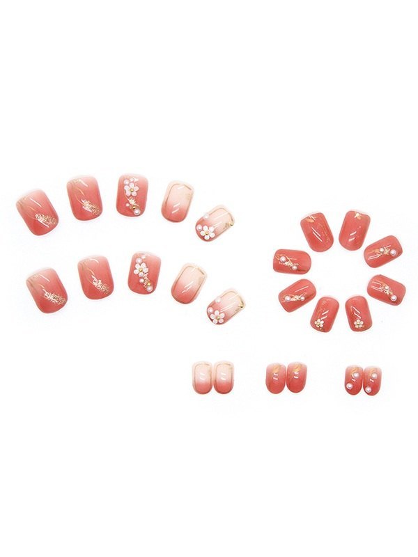 24pcs Faux Pearl Floral Press On Nails-1