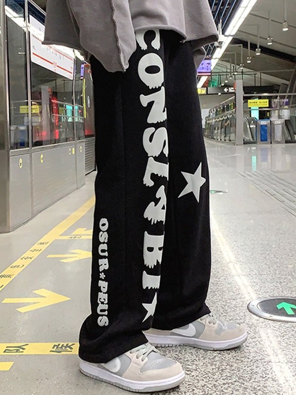 Men's Letter Star Graphic Loose Sweatpants-2