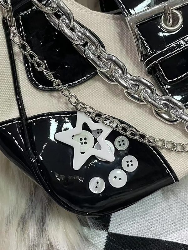 Star Chain Embellish Patchwork Buckled Shoulder Bag-2