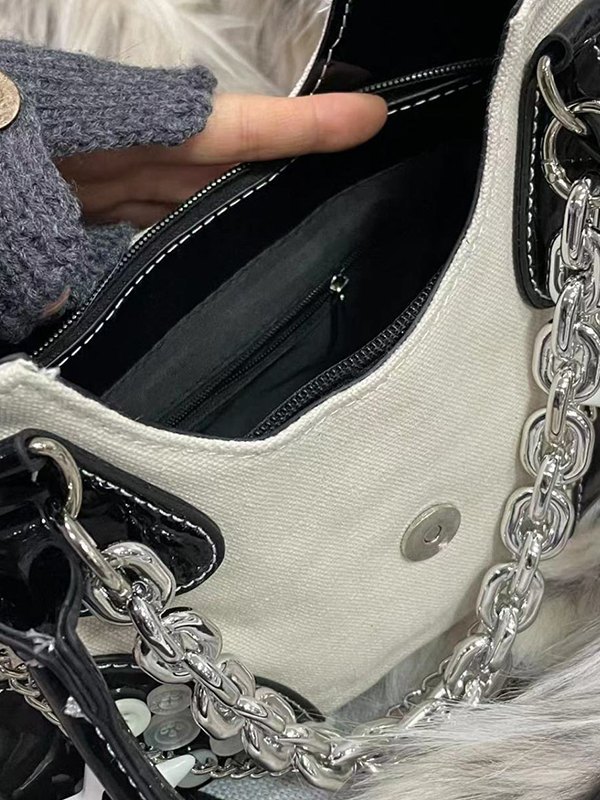Star Chain Embellish Patchwork Buckled Shoulder Bag-3