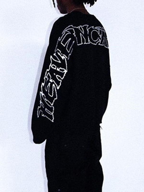 Men's Hip Pop Letter Print Crew Neck Sweater-2