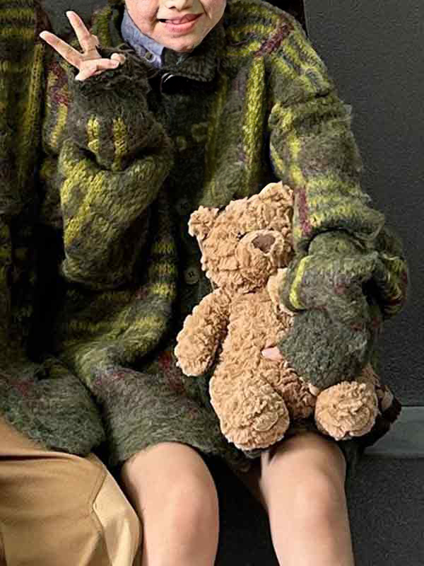 Cozy Contrast Color Jacquard Cardigan-2