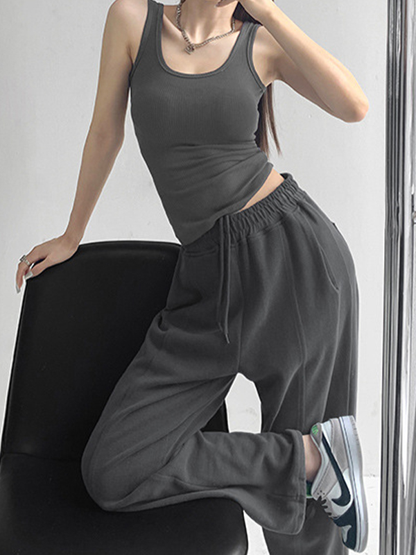 High Elasticity Solid U Neck Slim Tank Top-4