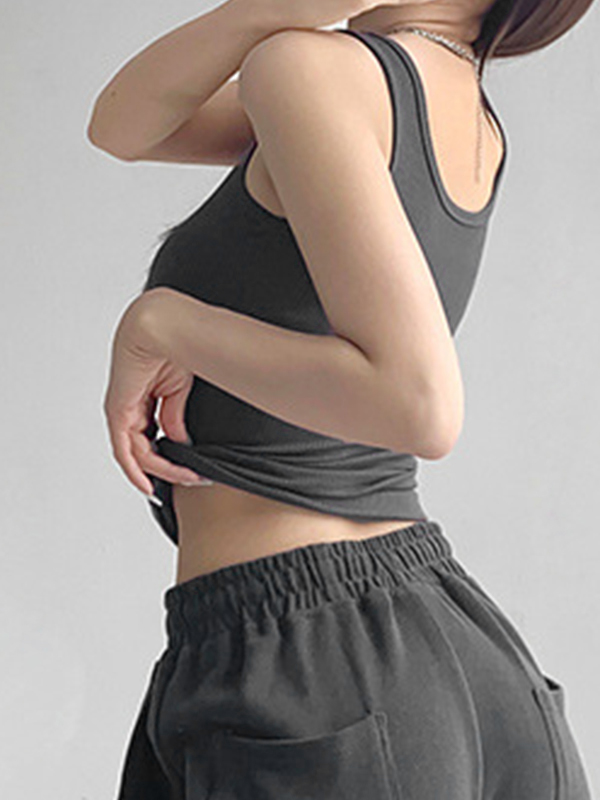High Elasticity Solid U Neck Slim Tank Top-3